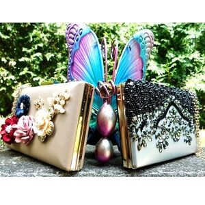 2 Beaded Floral Pretty Clutch shoulder Chain Purses Bags